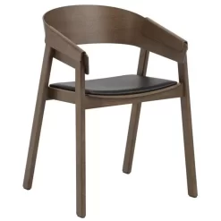 Muuto Cover Stoel Met Kussen Refine Zwart Leer, Donker Gebeitst