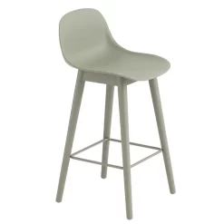 Muuto Fiber Backrest Wood Barkruk 65cm Dusty Green