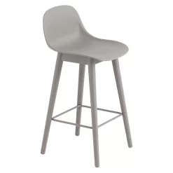 Muuto Fiber Backrest Wood Barkruk 65cm Grijs