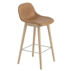 Muuto 9 Muuto Fiber Backrest Wood Gestoffeerde Barkruk 65cm Cognac Leer