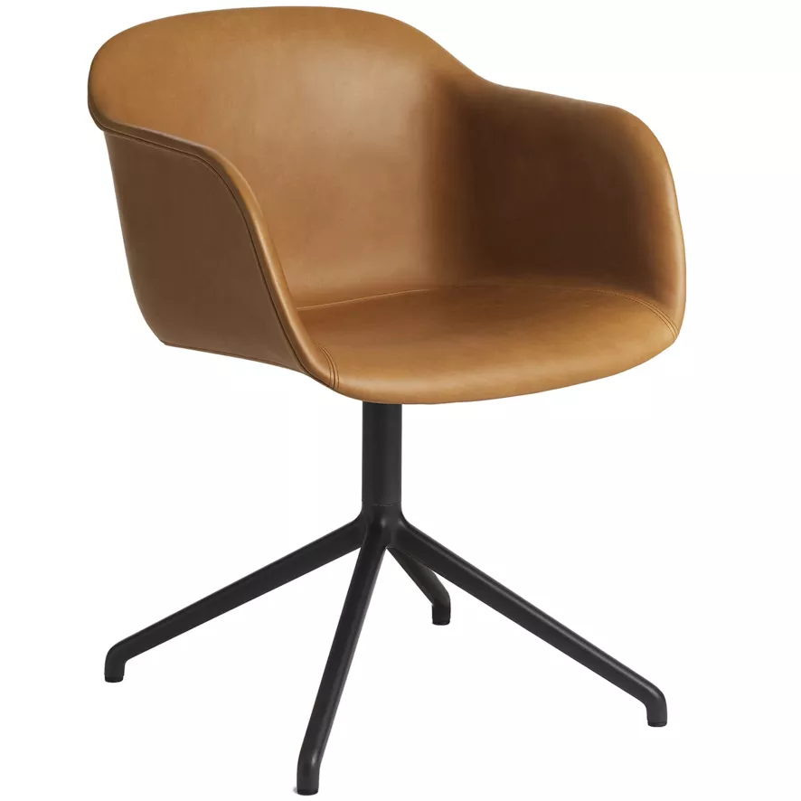 Muuto Fiber Swivel Gestoffeerde Stoel Cognac Leder 3 Muuto Fiber Swivel Gestoffeerde Stoel Cognac Leder