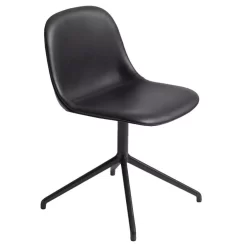 Muuto Fiber Side Swivel Gestoffeerde Stoel Refine Leather Zwart