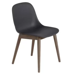 Muuto Fiber Side Wood Stoel Zwart, Donker Gelakt Eiken