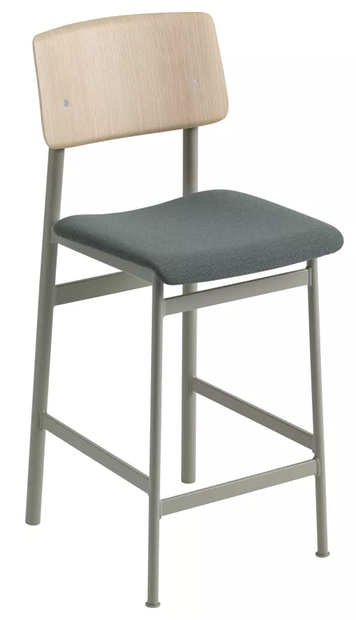Muuto Loft Gestoffeerde Barkruk 65cm Steelcut Trio 966, Dusty Green/eiken 3 Muuto Loft Gestoffeerde Barkruk 65cm Steelcut Trio 966, Dusty Green/eiken