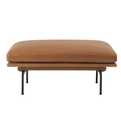 Muuto Outline Poef Silk Leather Cognac, Onderstel Zwart